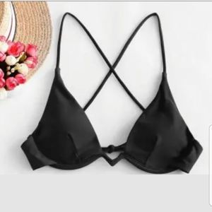 Womens Zaful Black Triangular Bikini Top Tie Back New Without Tags Size Medium